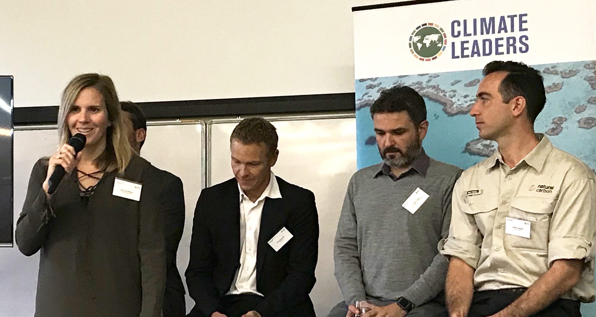 Belinda Whelan, Director of Strategic Projects at Climate-KIC Australia presents her challenge at the South Pole Climate Leaders Forum in Sydney on May 15, 2019.